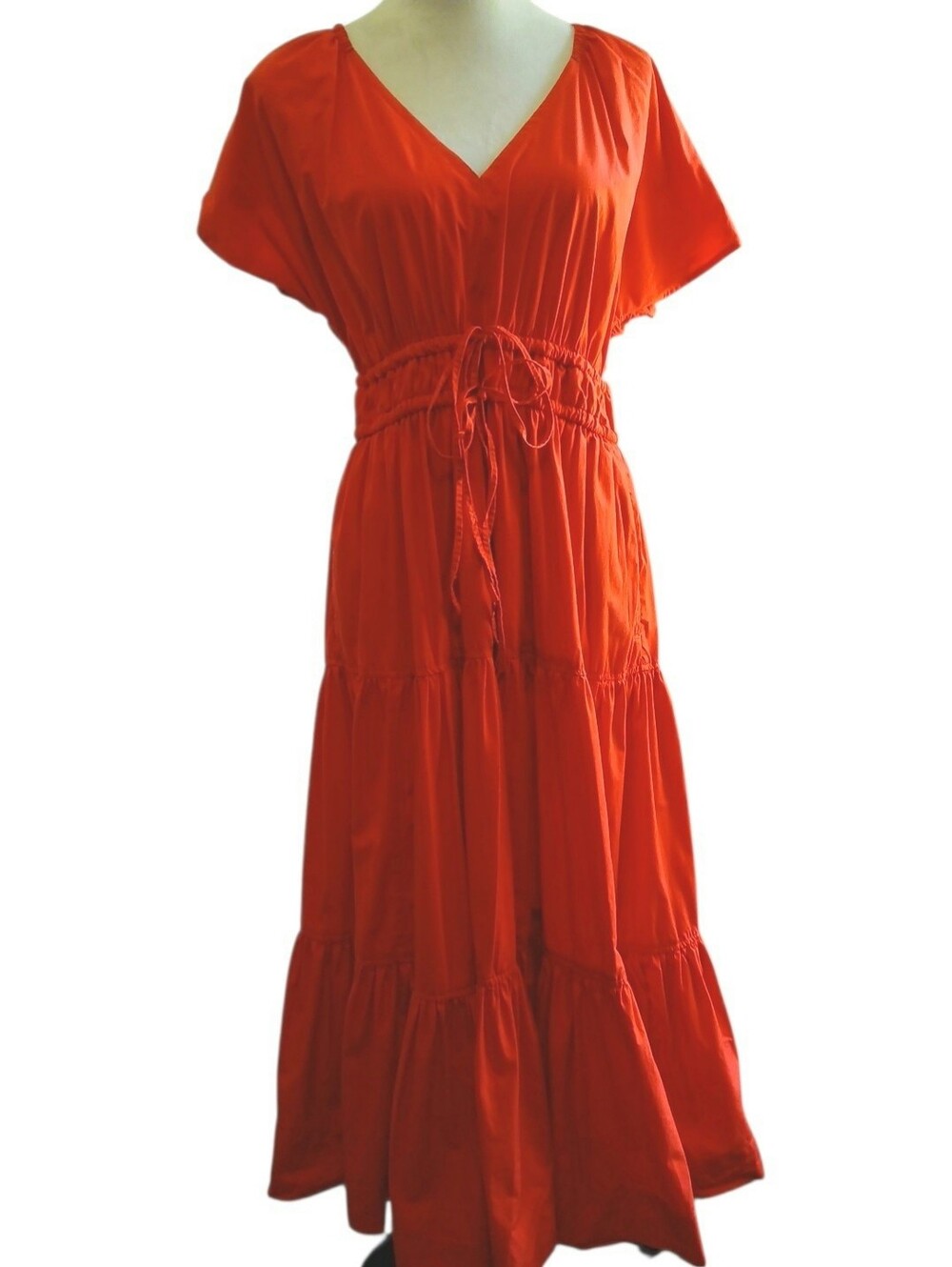 Free Assembly-100% cotton-Maxi Tiered Dress-Orange/Red-Size Medium - Picture 7 of 7